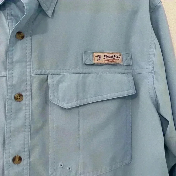 131.BIMINI BAY LONG SLEEVE SPF 30 BLOODGUARD Blue FISHING SUN SHIRT MEN'S SIZE L - Picture 2 of 7